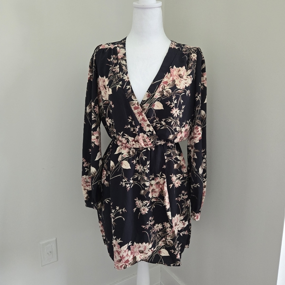 Honey Belle Womens Medium Floral Blue Wrap Dress